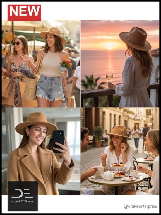 Classic Fedora Wide Brim Hat with Belt Buckle – Adjustable, Lightweight main image 6